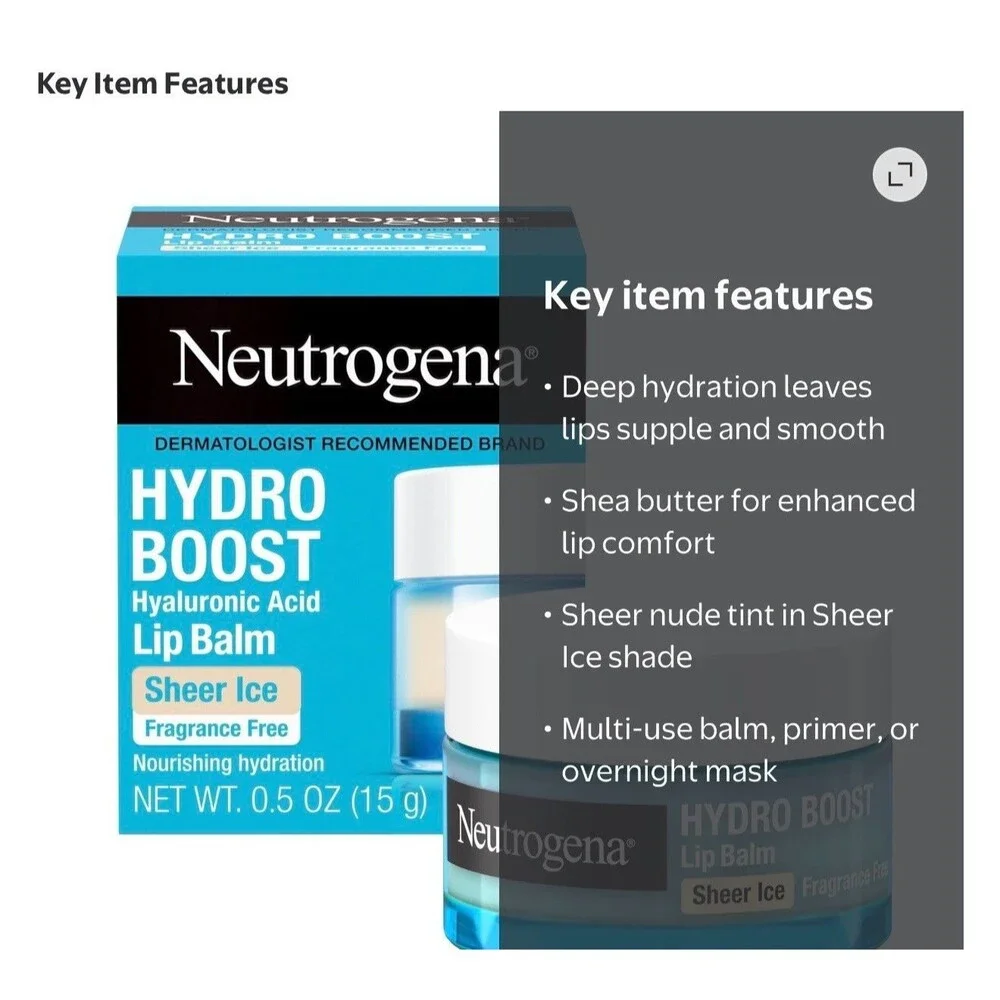 Neutrogena Hydro Boost Hyaluronic Acid Lip Balm Sheer Ice 0.5 oz (15g) NEW